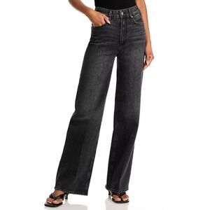 PAIGE Sasha High Rise Wide Leg Jeans Women Size 27 Viper Black Distressed